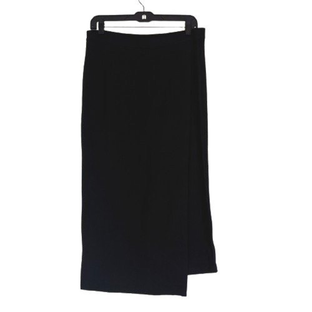 Betabrand The Sassiest Pant Black Ponte Knit Faux Wrap Skirt Overlay Size L Long